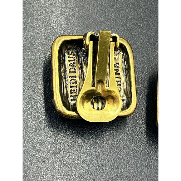 Heidi Daus Vintage Black Enamel Sparkling Yellow Crystal Center Clip On Earrings - Picture 4 of 9